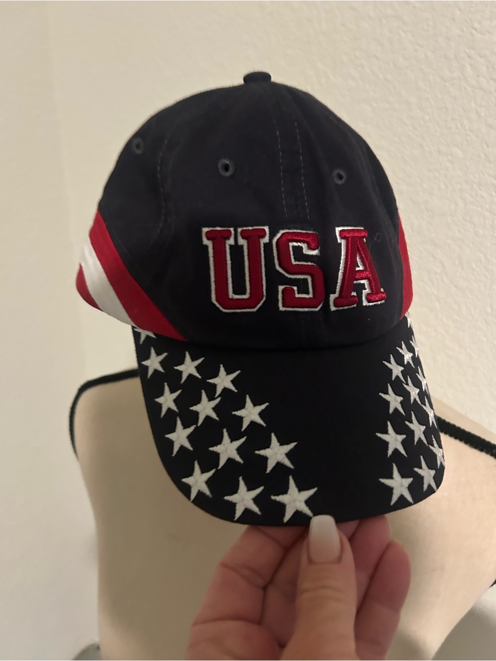 USA Star Print Baseball Cap - Navy, Red & White